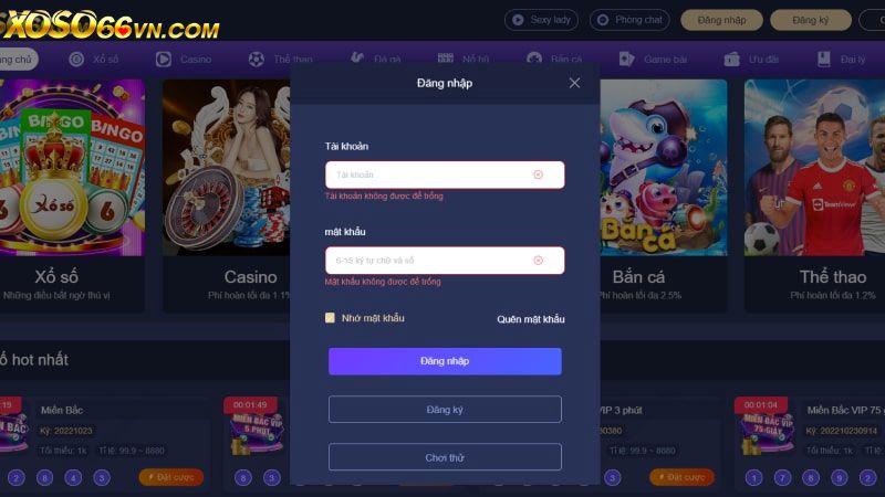 Thao tác để đăng nhập vào tài khoản cá cược Xoso66